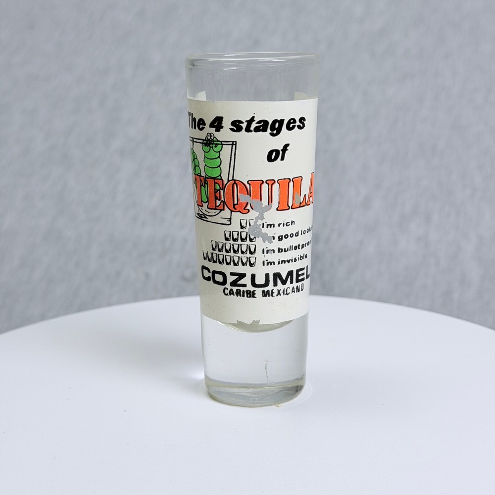 Vintage Cozumel Mexico Shot Glass The 4 Stages of Tequila Caribe Mexicano M85